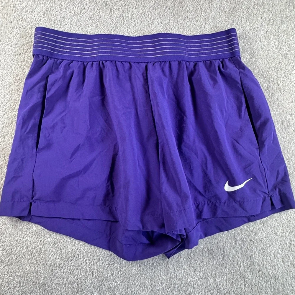 Nike Dri-FIT Womens Purple Running Athletic Shorts Small Elastic Waist Striped